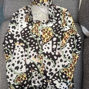 Multicoloured leopard print button up shirt for women